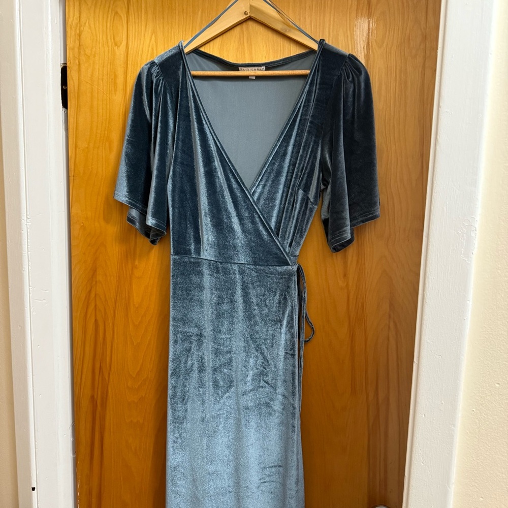 Baltic Born Blue Wrap Tie Velvet Maxi Dress